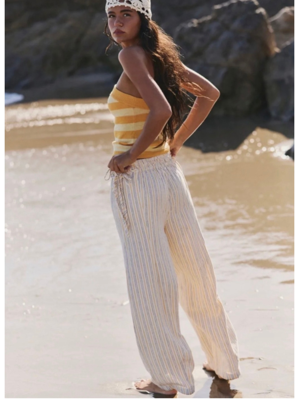Free People Sun Dazed Cotton-Linen Striped Pants
